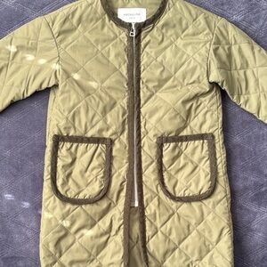 Arch & Line Quilted Olive Green Jacket with Brown Trim
